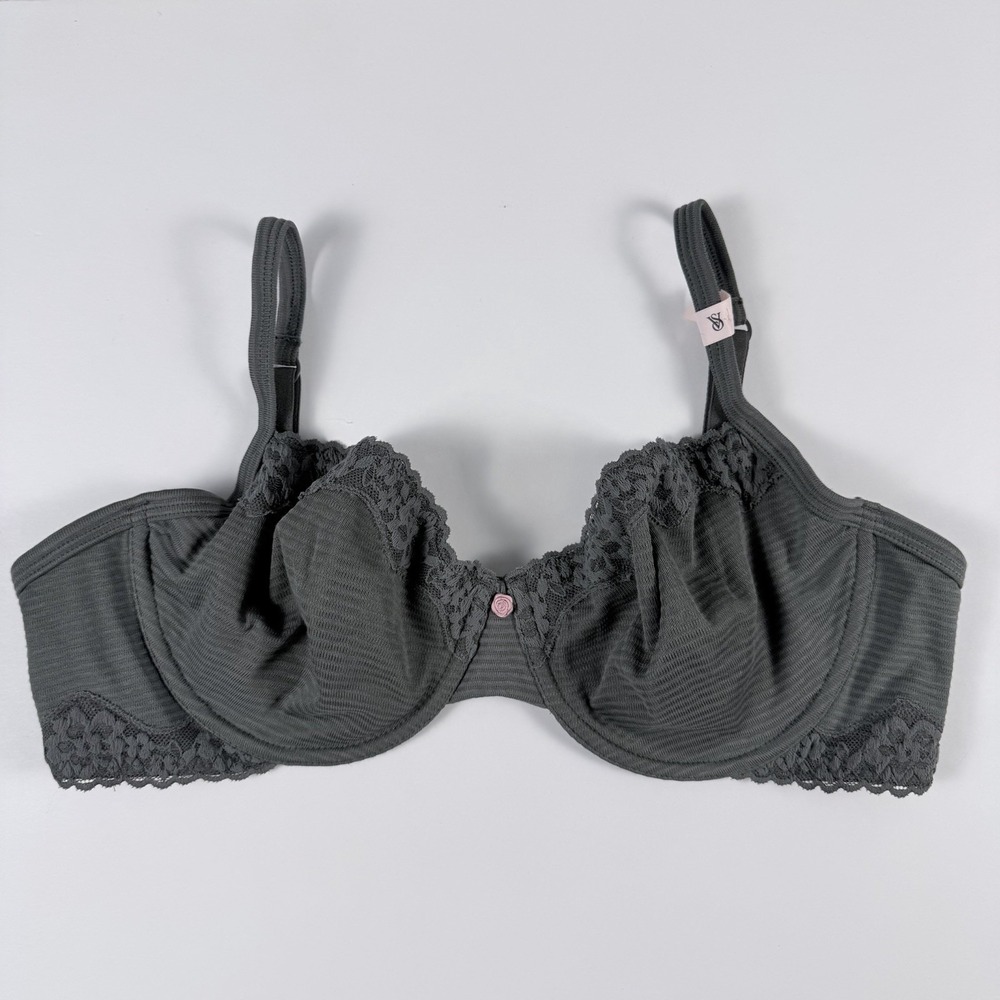 Victoria's Secret T-Shirt Cotton Shadow Stripe Unlined Demi Gray Bra 38C NWT - Picture 2 of 5